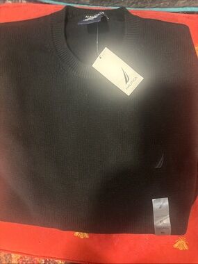 Nautica Black Crewneck Sweater with Subtle Sail Logo